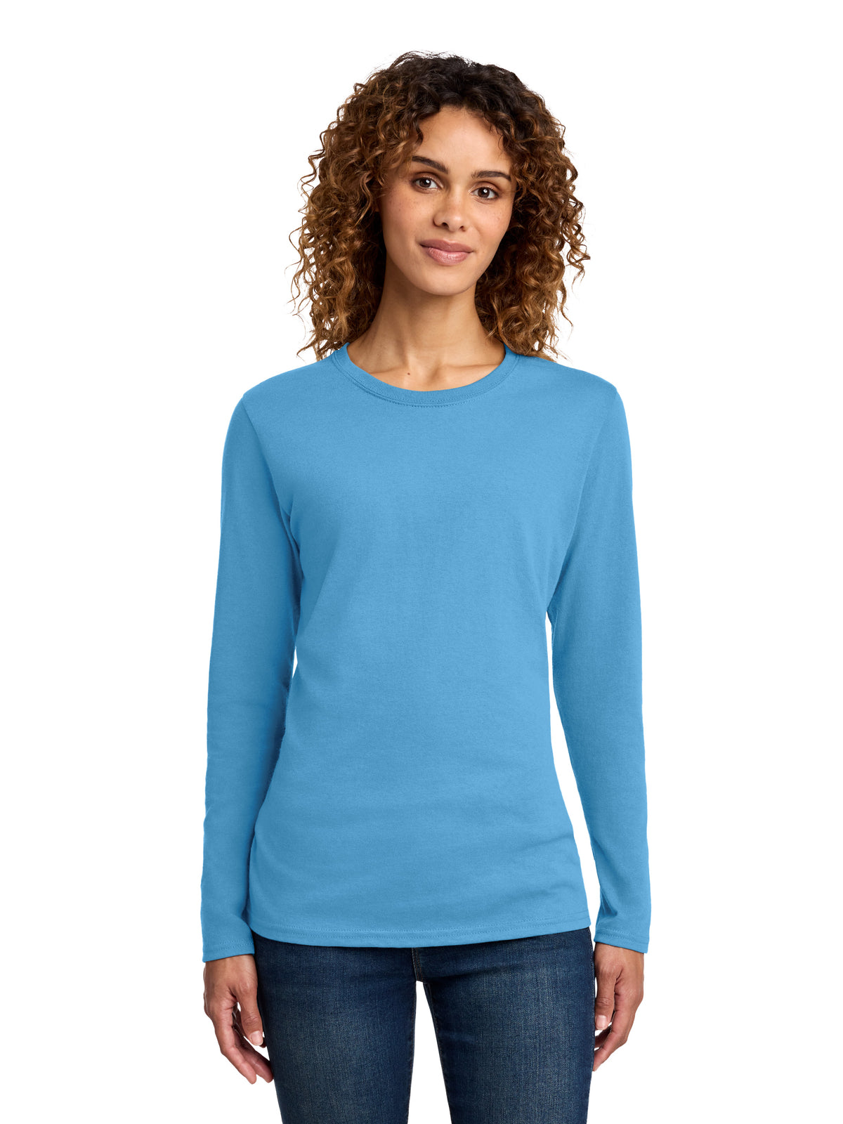 Women's Long Sleeve Cotton Tee - LPC54LS - Aquatic Blue