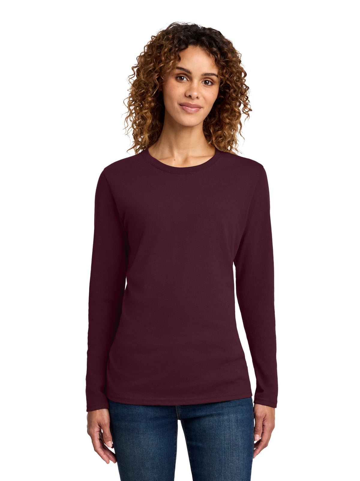 Women's Long Sleeve Cotton Tee - LPC54LS - Athletic Maroon