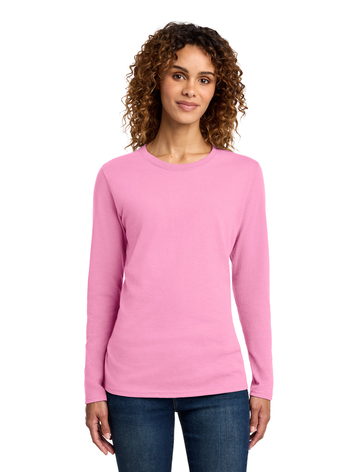 Women's Long Sleeve Cotton Tee - LPC54LS - Candy Pink