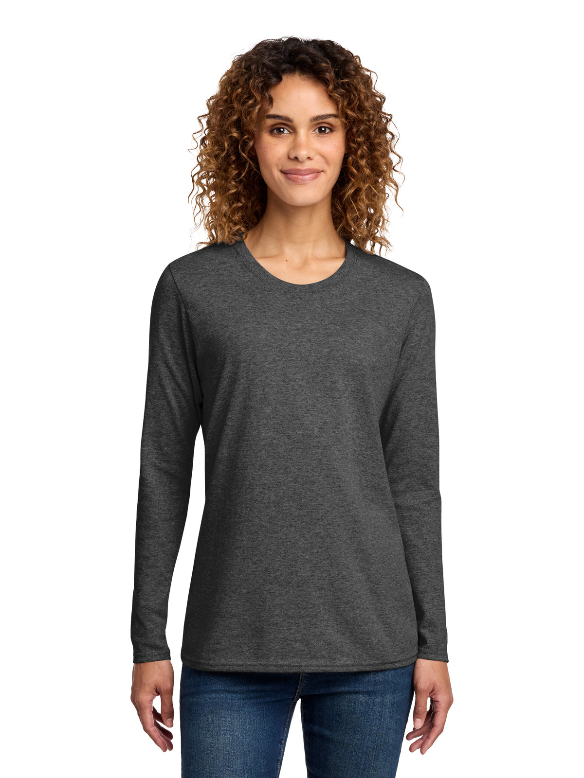 Women's Long Sleeve Cotton Tee - LPC54LS - Dark Heather Grey