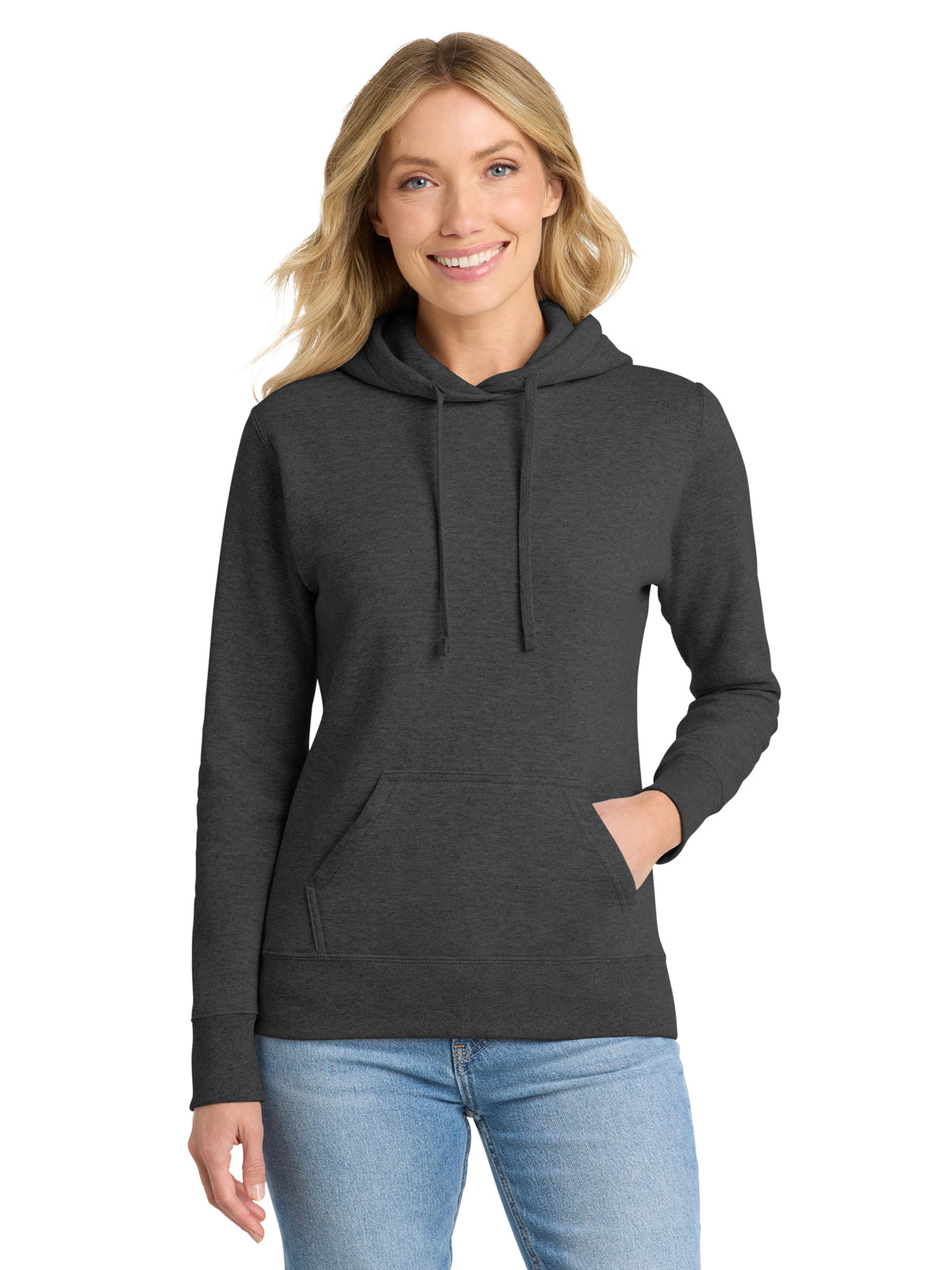 Women's 1-Pocket Pullover Hooded Sweatshirt - LPC78H - Dark Heather Grey