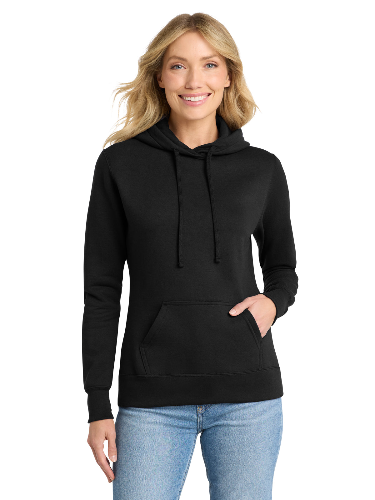 Women's 1-Pocket Pullover Hooded Sweatshirt - LPC78H - Jet Black