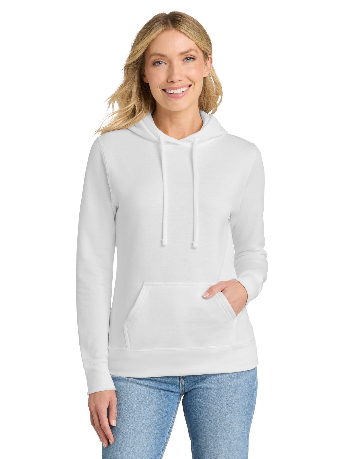 Women's 1-Pocket Pullover Hooded Sweatshirt - LPC78H - White