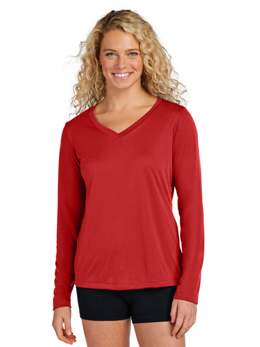 Women's Long Sleeve PosiCharge Competitor V-Neck T-Shirt - LST353LS - Deep Red