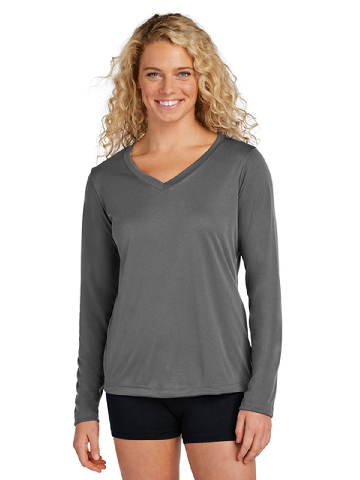 Women's Long Sleeve PosiCharge Competitor V-Neck T-Shirt - LST353LS - Iron Grey