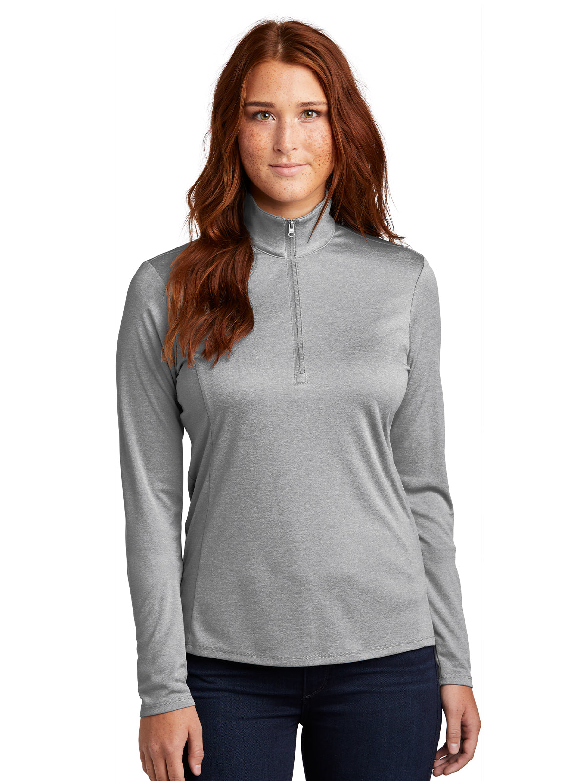 Women's Half-Zip Pullover - LST469 - Light Grey Heather