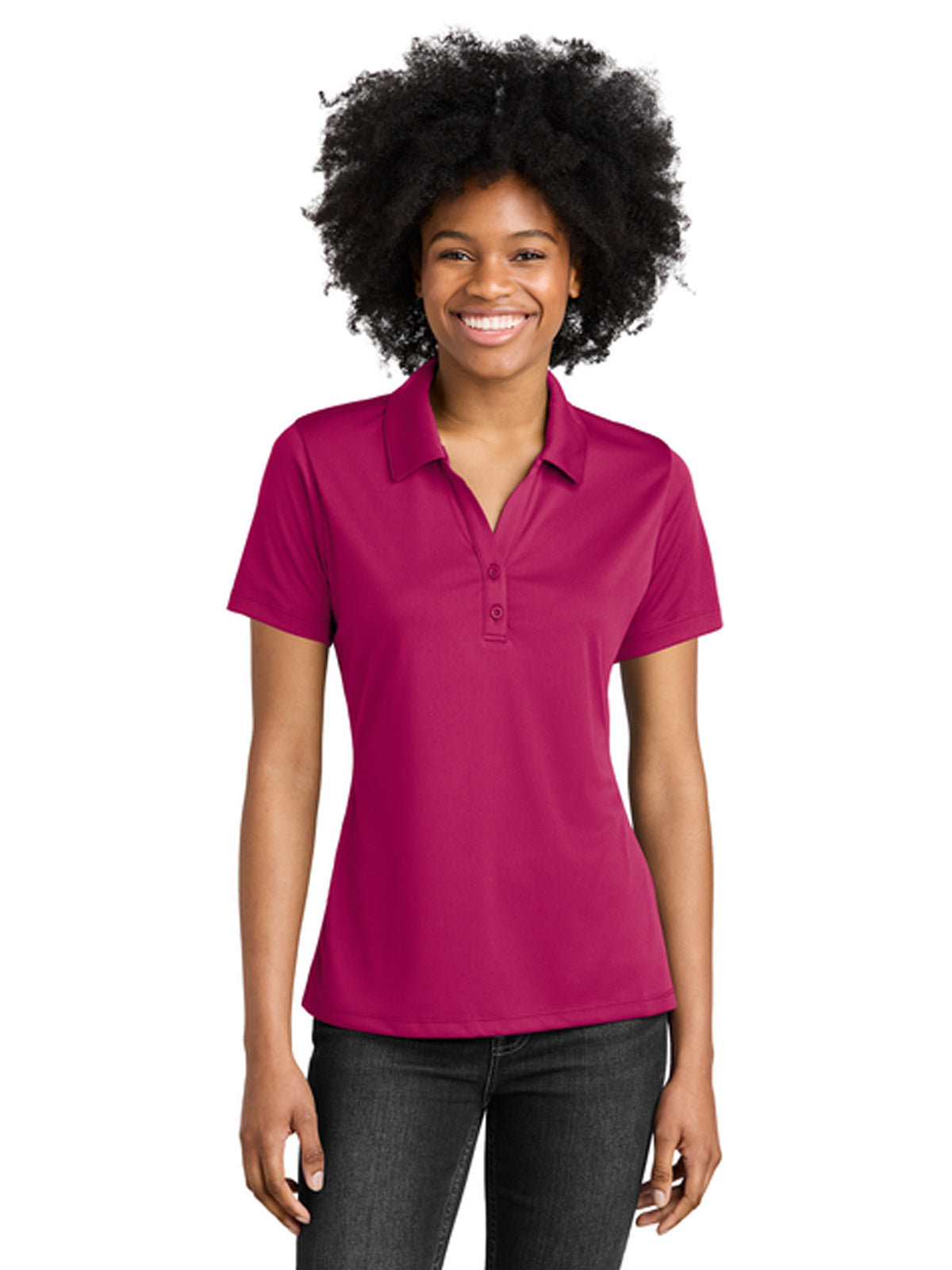 Women's PosiCharge Moisture-Wicking Polo - LST550 - Pink Raspberry
