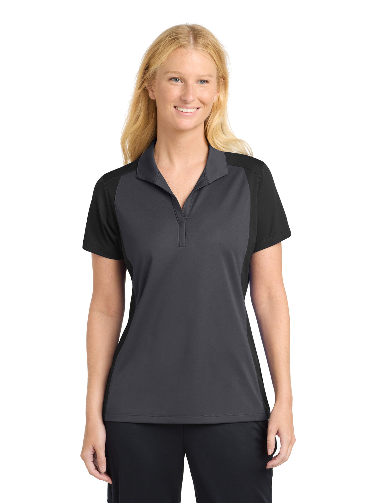 Women's Pocketless Colorblock Polo Shirt - LST652 - Iron Grey/ Black