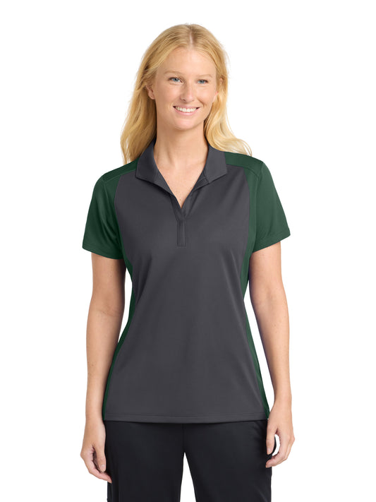 Women's Pocketless Colorblock Polo Shirt - LST652 - Iron Grey/ Forest Green
