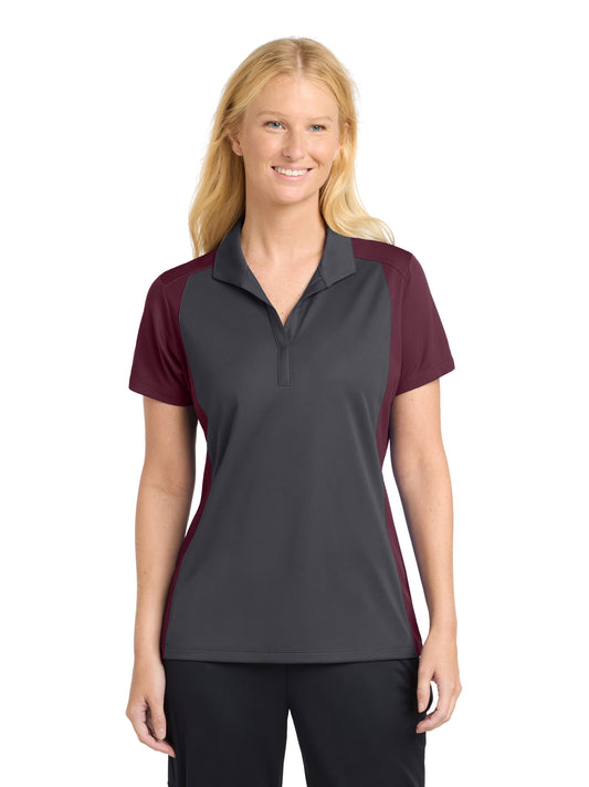 Women's Pocketless Colorblock Polo Shirt - LST652 - Iron Grey/ Maroon