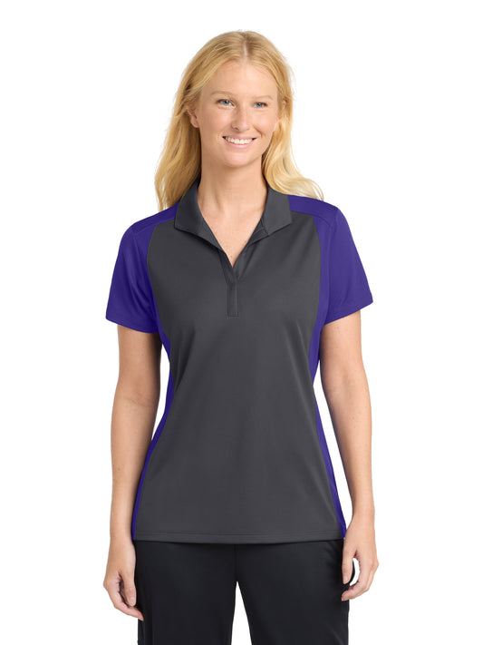 Women's Pocketless Colorblock Polo Shirt - LST652 - Iron Grey/ Purple