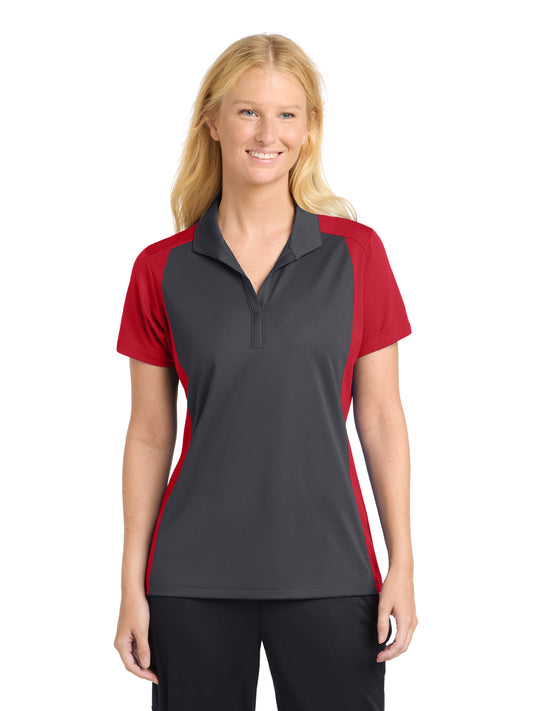 Women's Pocketless Colorblock Polo Shirt - LST652 - Iron Grey/ True Red
