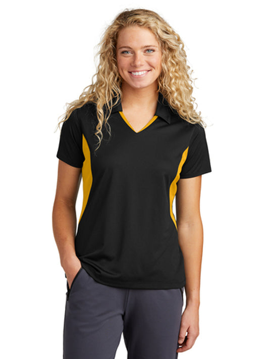 Women's Pocketless Side Blocked Polo Shirt - LST655 - Black/ Gold