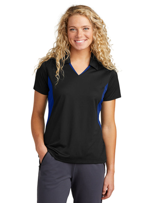 Women's Pocketless Side Blocked Polo Shirt - LST655 - Black/ True Royal