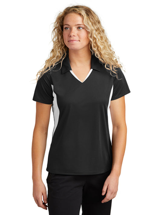 Women's Pocketless Side Blocked Polo Shirt - LST655 - Black/ White