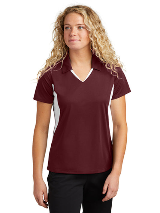 Women's Pocketless Side Blocked Polo Shirt - LST655 - Maroon/ White