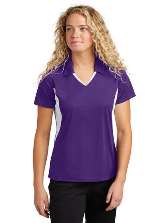 Women's Pocketless Side Blocked Polo Shirt - LST655 - Purple/ White