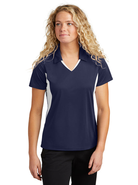 Women's Pocketless Side Blocked Polo Shirt - LST655 - True Navy/ White