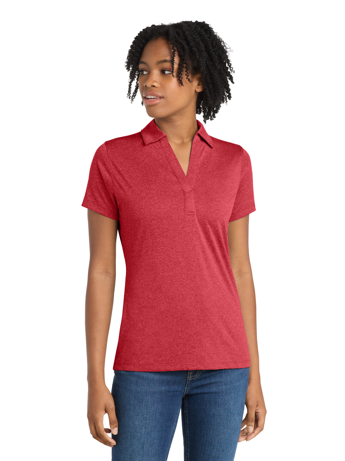 Women's Heather Contender Polo - LST660 - Scarlet Heather