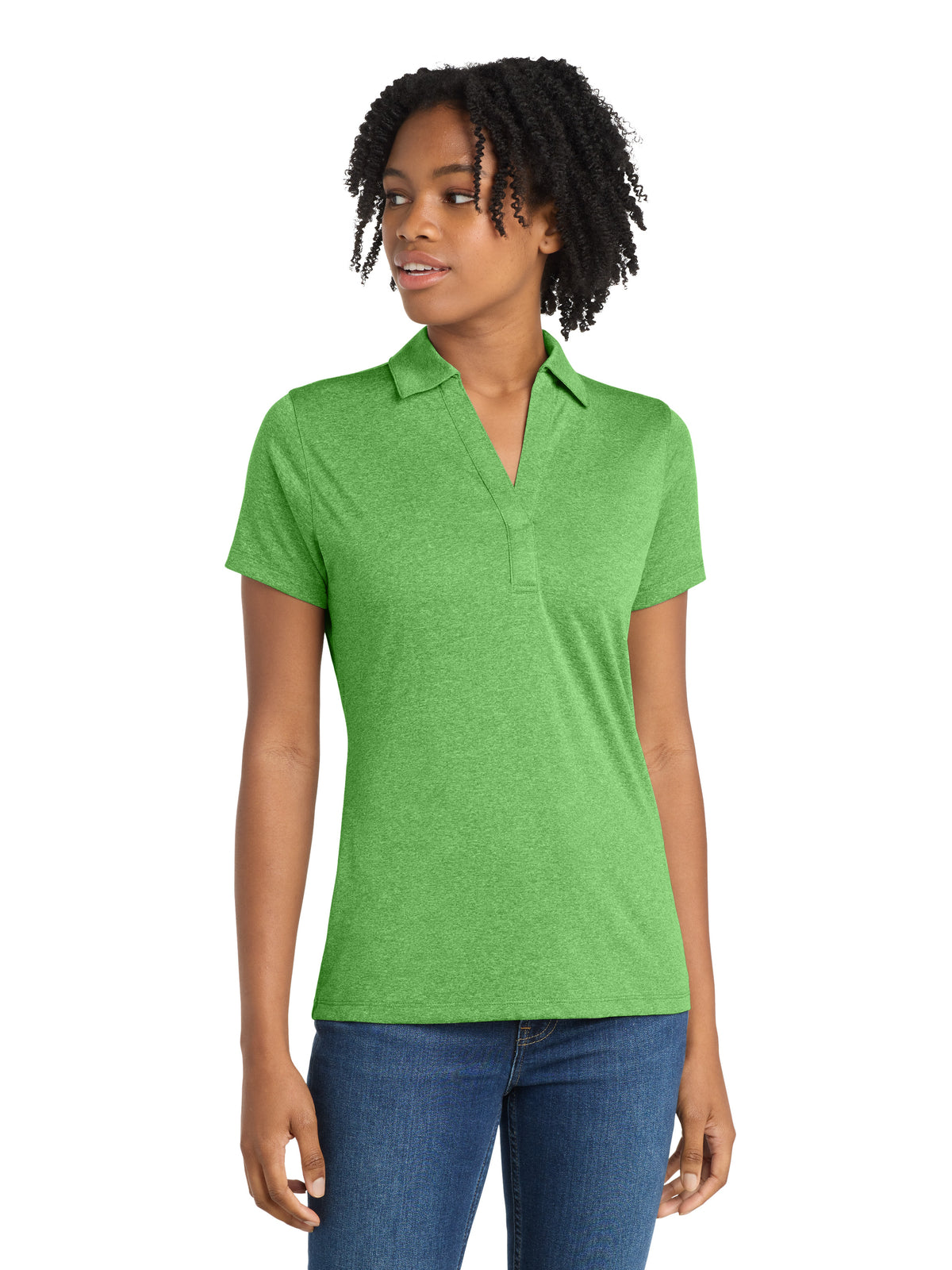 Women's Heather Contender Polo - LST660 - Turf Green Heather