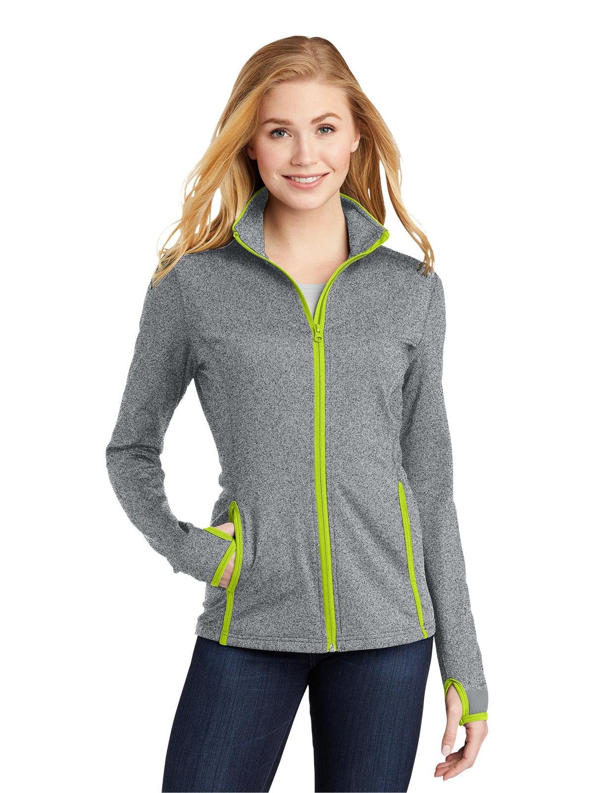 Women's Contrast Jacket - LST853 - Charcoal Grey Heather/Charge Green