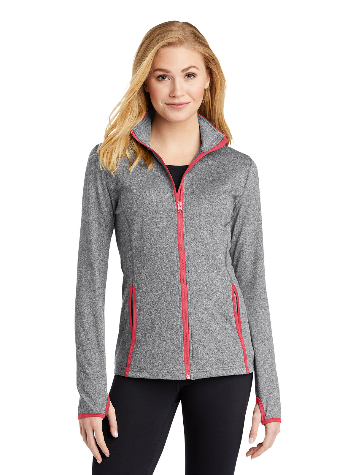 Women's Contrast Jacket - LST853 - Charcoal Grey Heather/Hot Coral