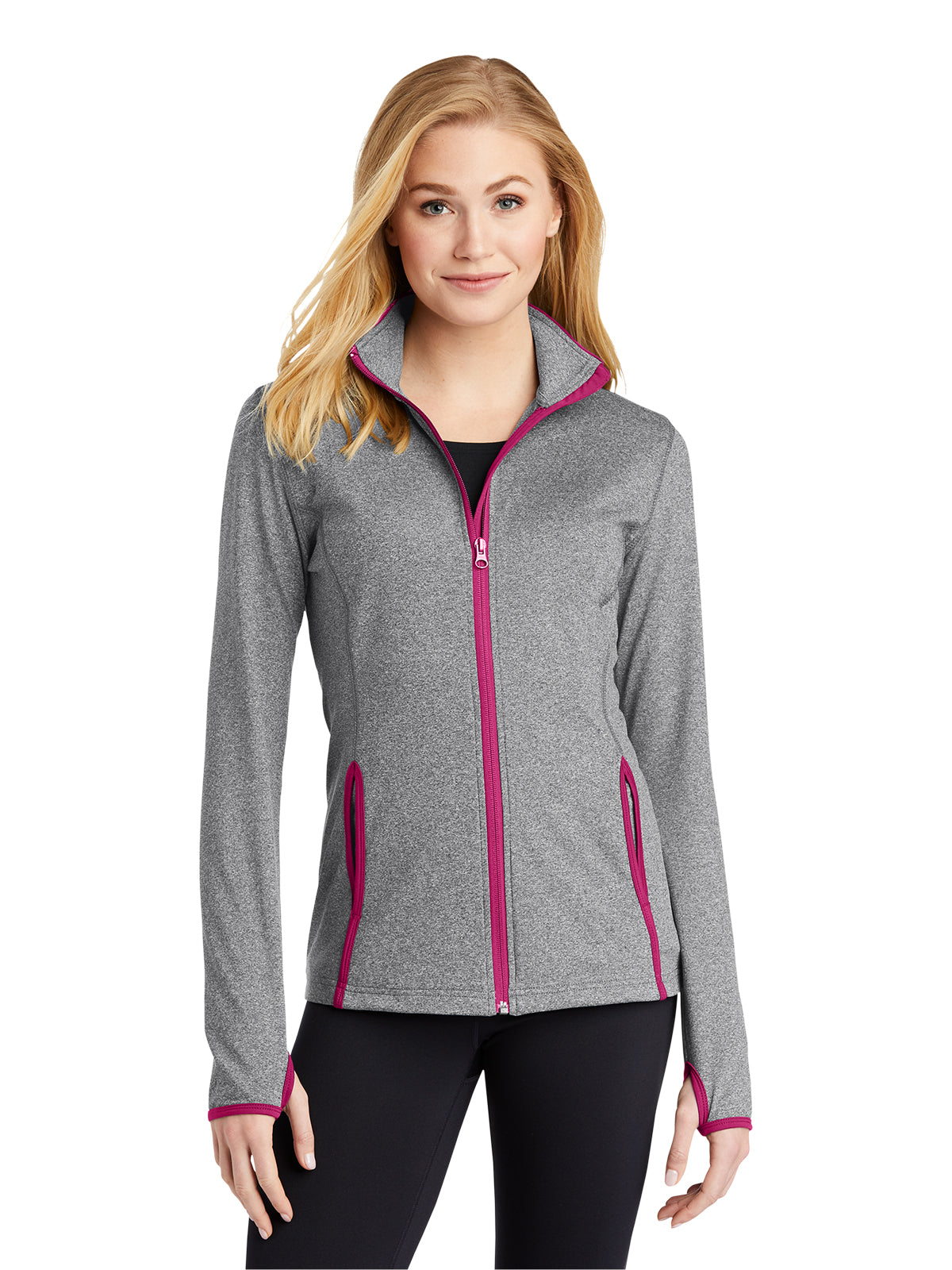 Women's Contrast Jacket - LST853 - Charcoal Grey Heather/Pink Rush