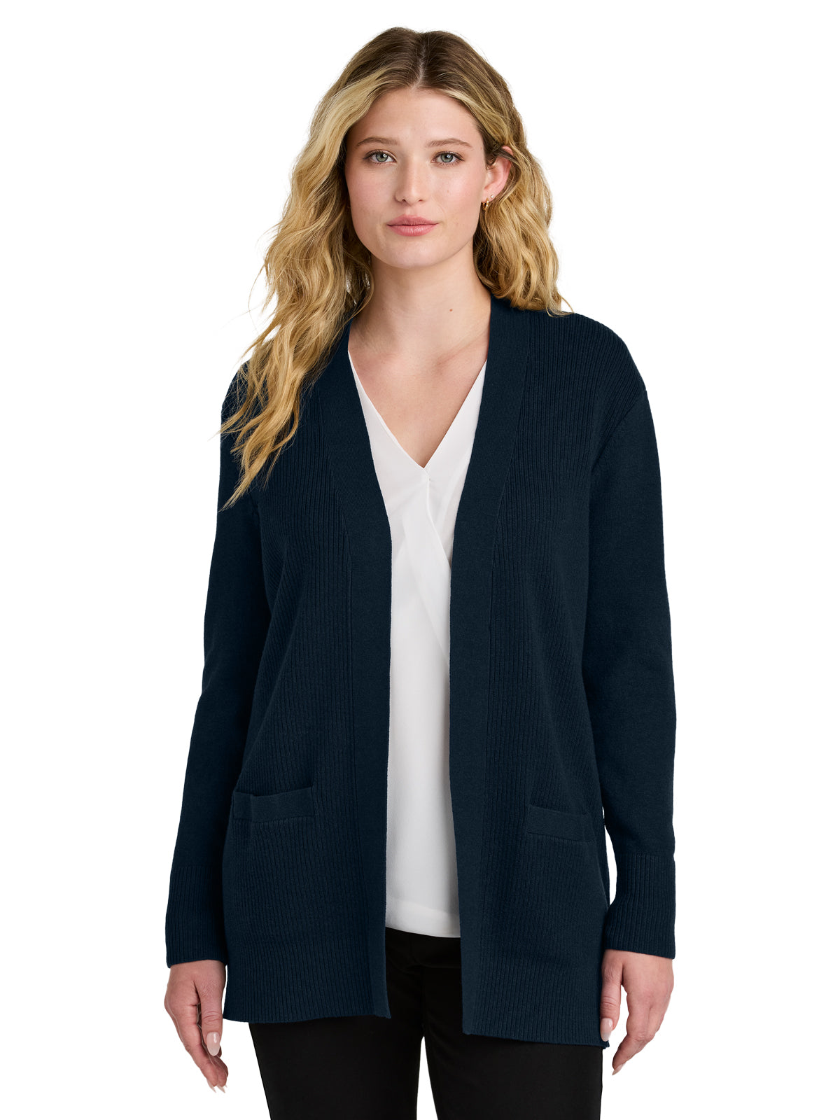 Women’s Two-Pocket Easy Care Open-Front Cardigan Sweater - LSW2890 - River Blue Navy