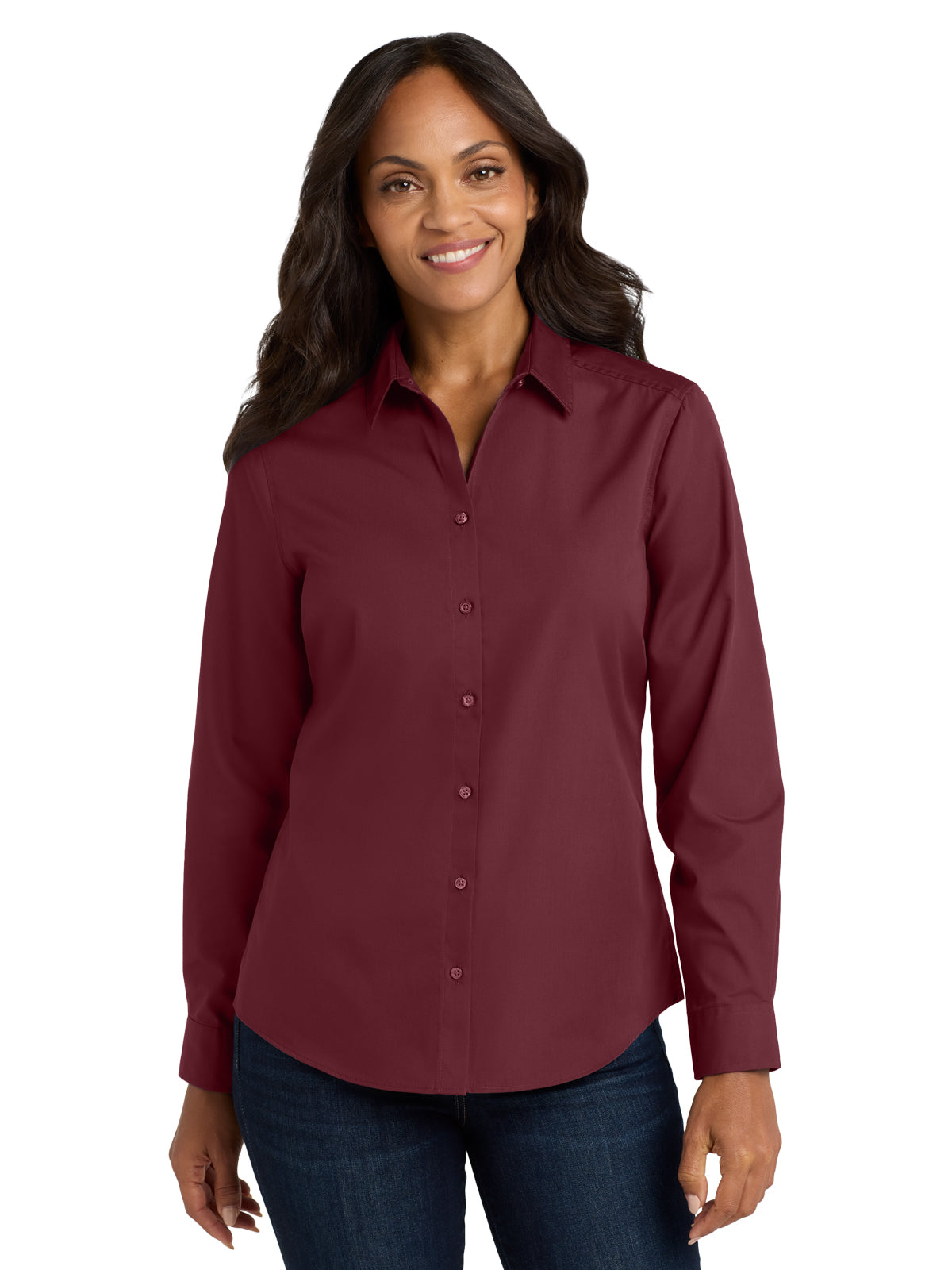 Women's Long Sleeve Poplin Shirt - LW100 - Burgundy