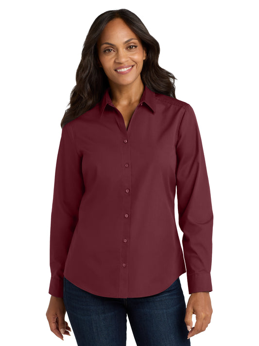 Women's Long Sleeve Poplin Shirt - LW100 - Burgundy