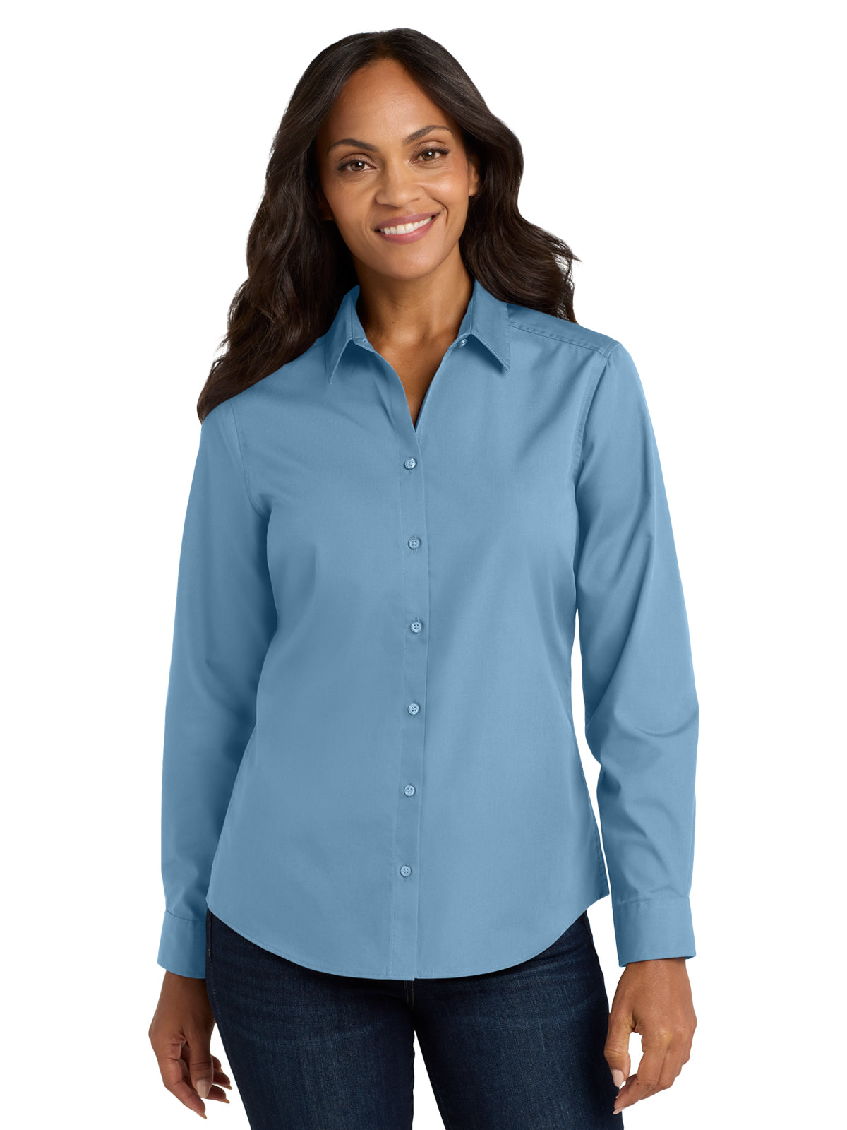 Women's Long Sleeve Poplin Shirt - LW100 - Carolina Blue