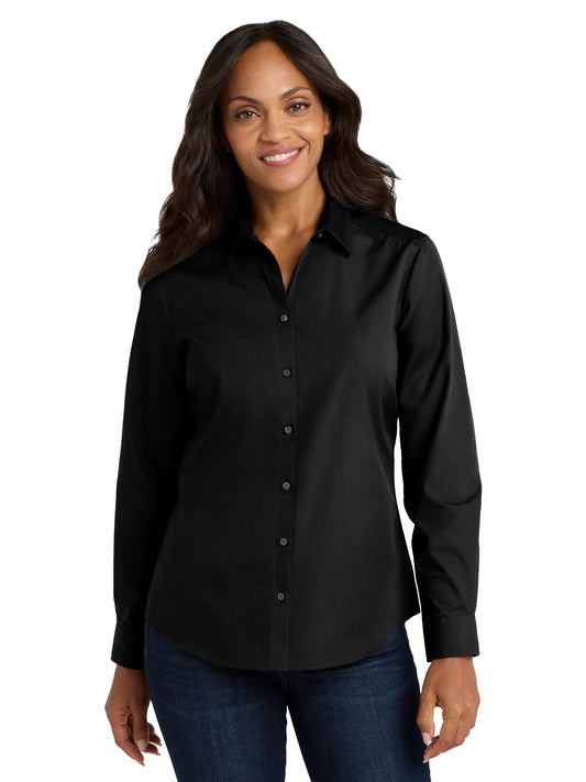 Women's Long Sleeve Poplin Shirt - LW100 - Deep Black