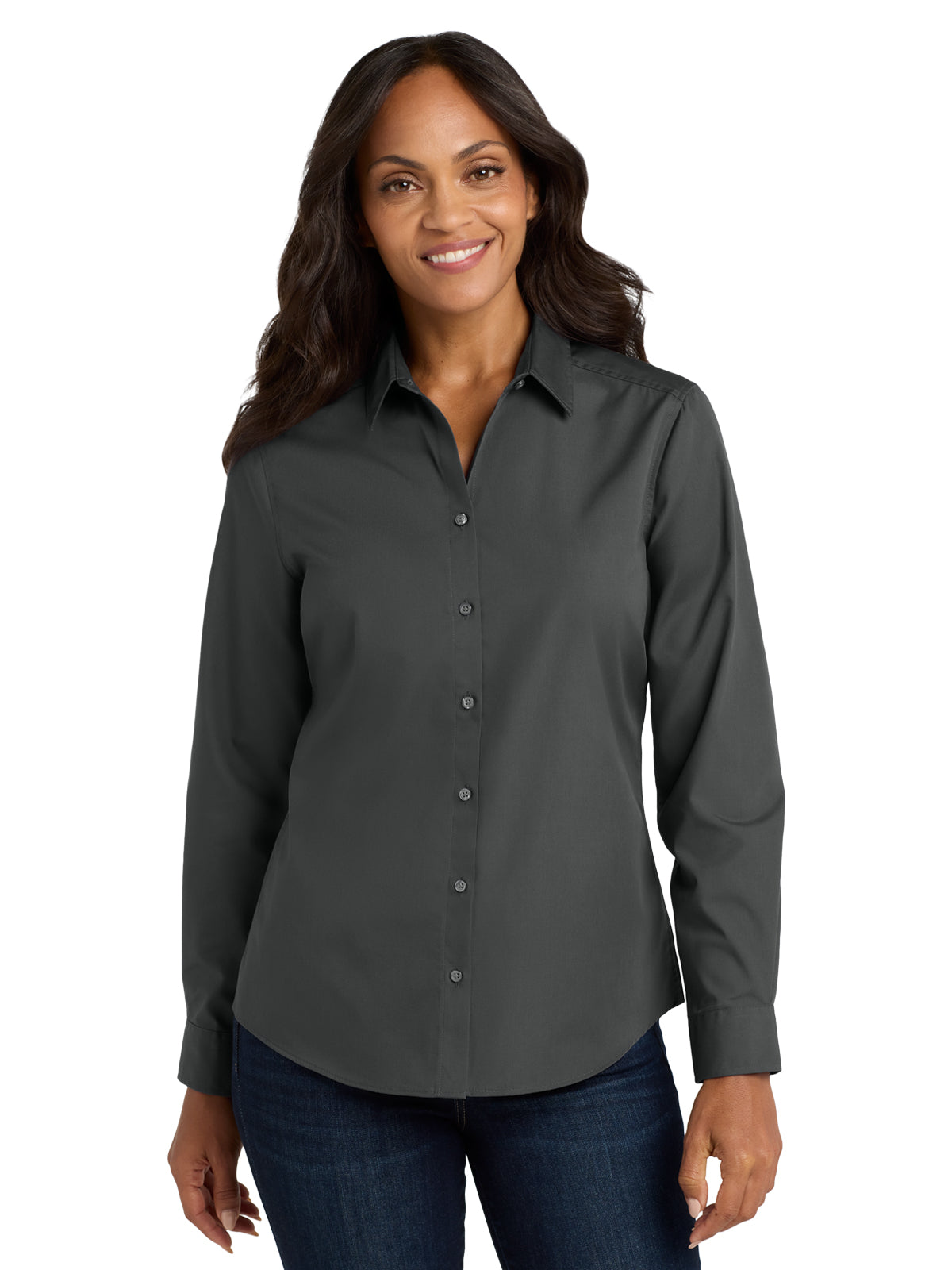 Women's Long Sleeve Poplin Shirt - LW100 - Graphite
