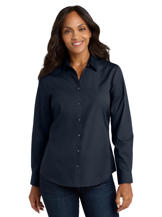 Women's Long Sleeve Poplin Shirt - LW100 - River Blue Navy