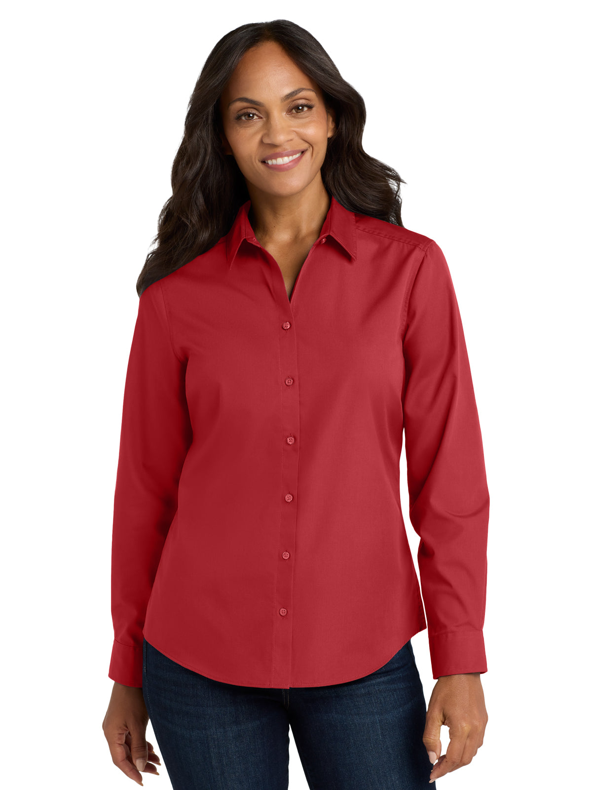 Women's Long Sleeve Poplin Shirt - LW100 - Rich Red