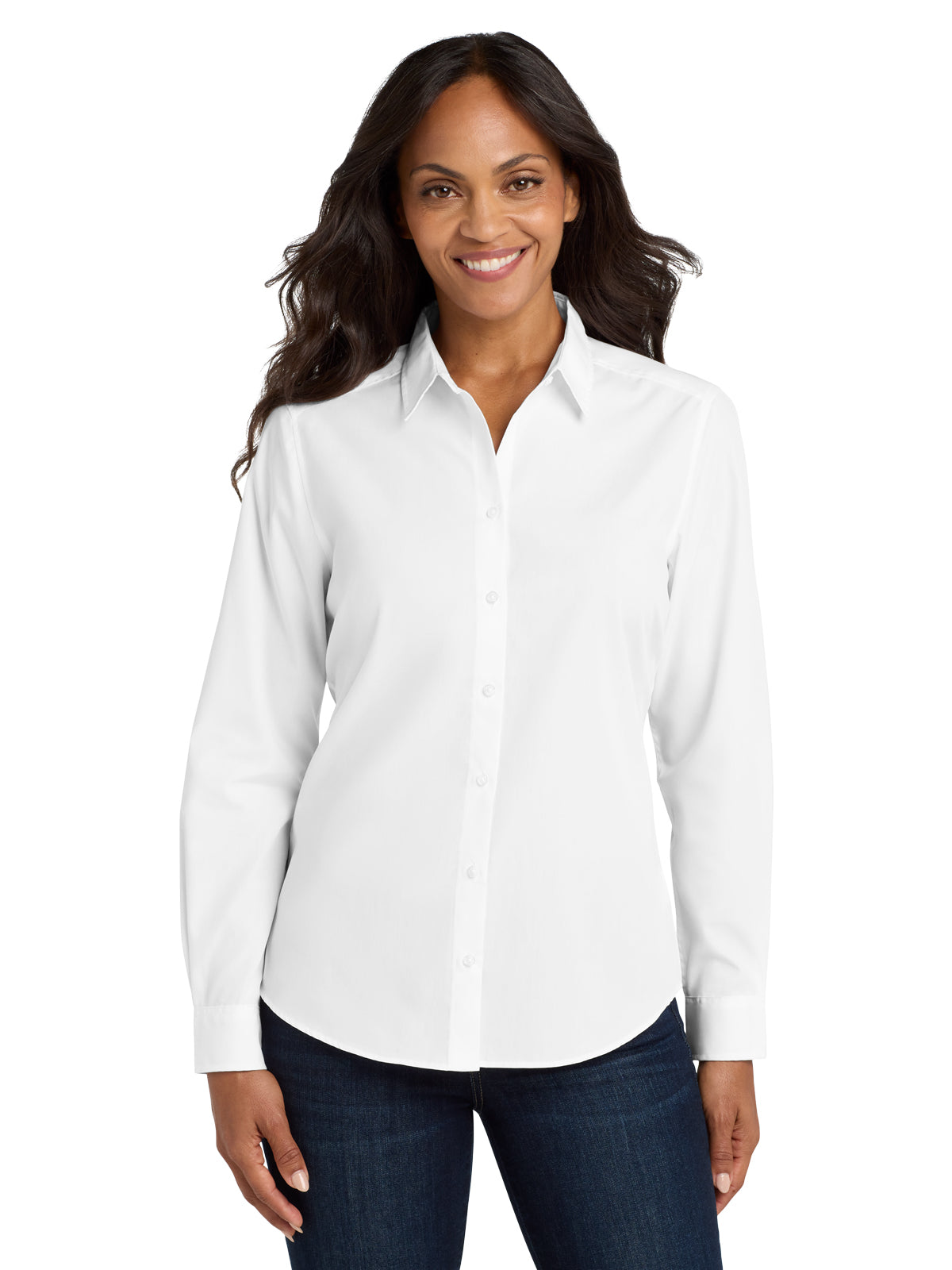 Women's Long Sleeve Poplin Shirt - LW100 - White
