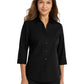 Women's 3/4 Sleeve Button Up Shirt - LW102 - Deep Black