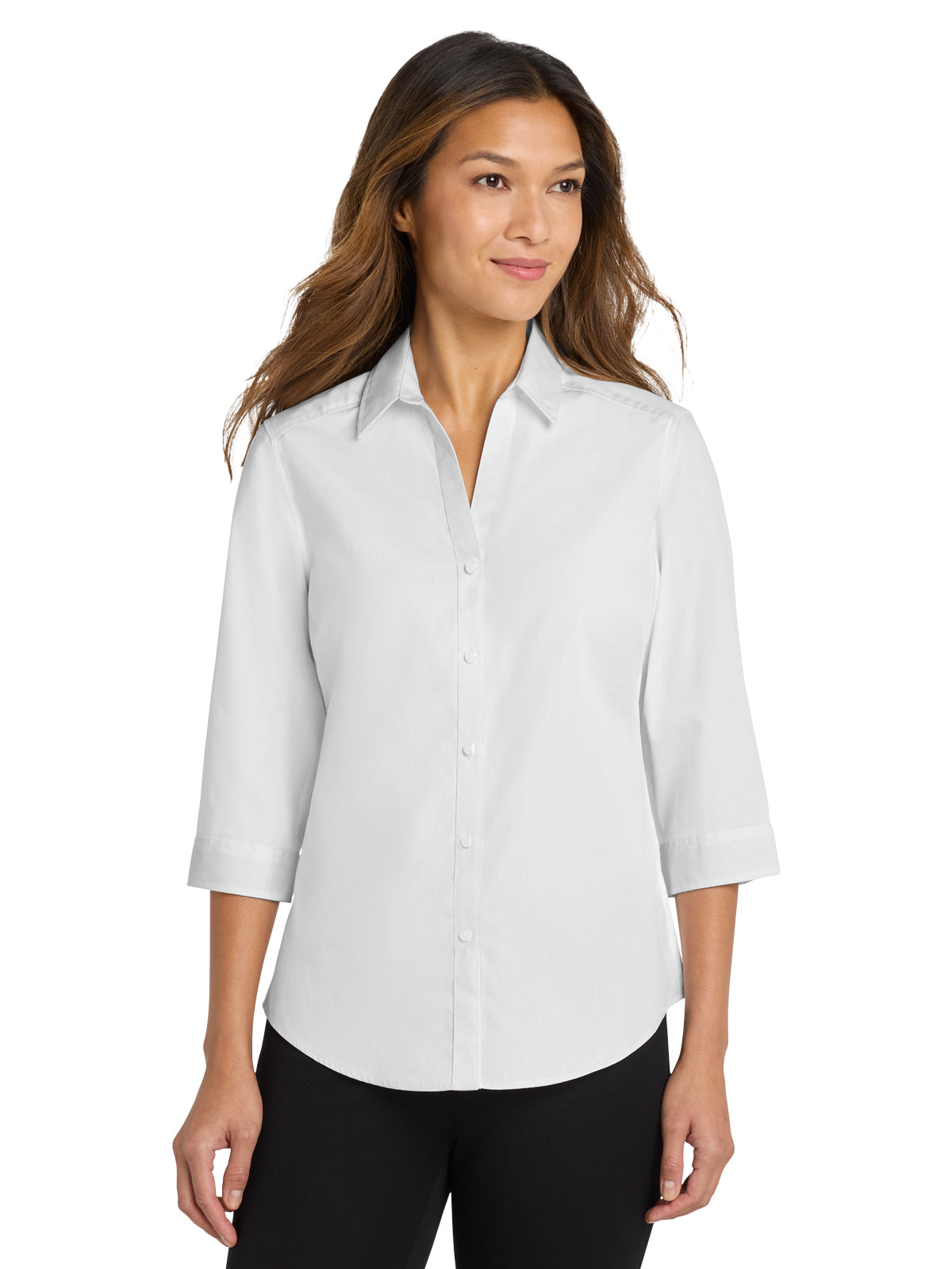 Women's 3/4 Sleeve Button Up Shirt - LW102 - White