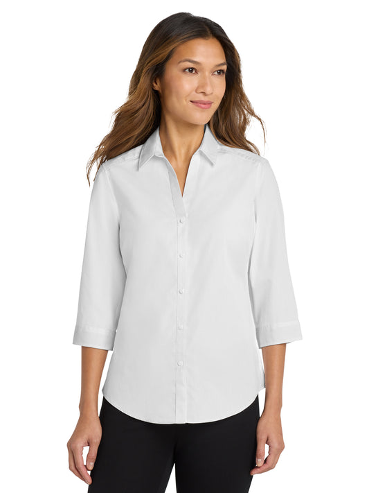 Women's 3/4 Sleeve Button Up Shirt - LW102 - White