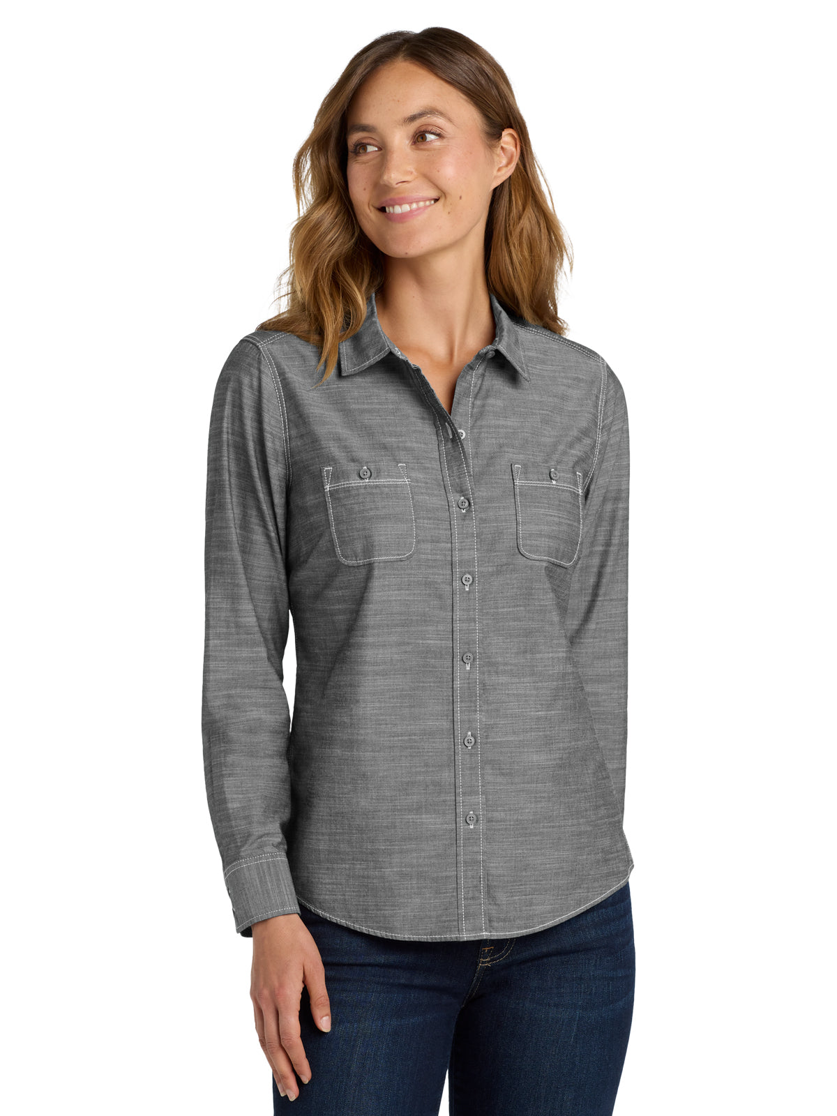 Women's Slub Chambray Shirt - LW380 - Grey