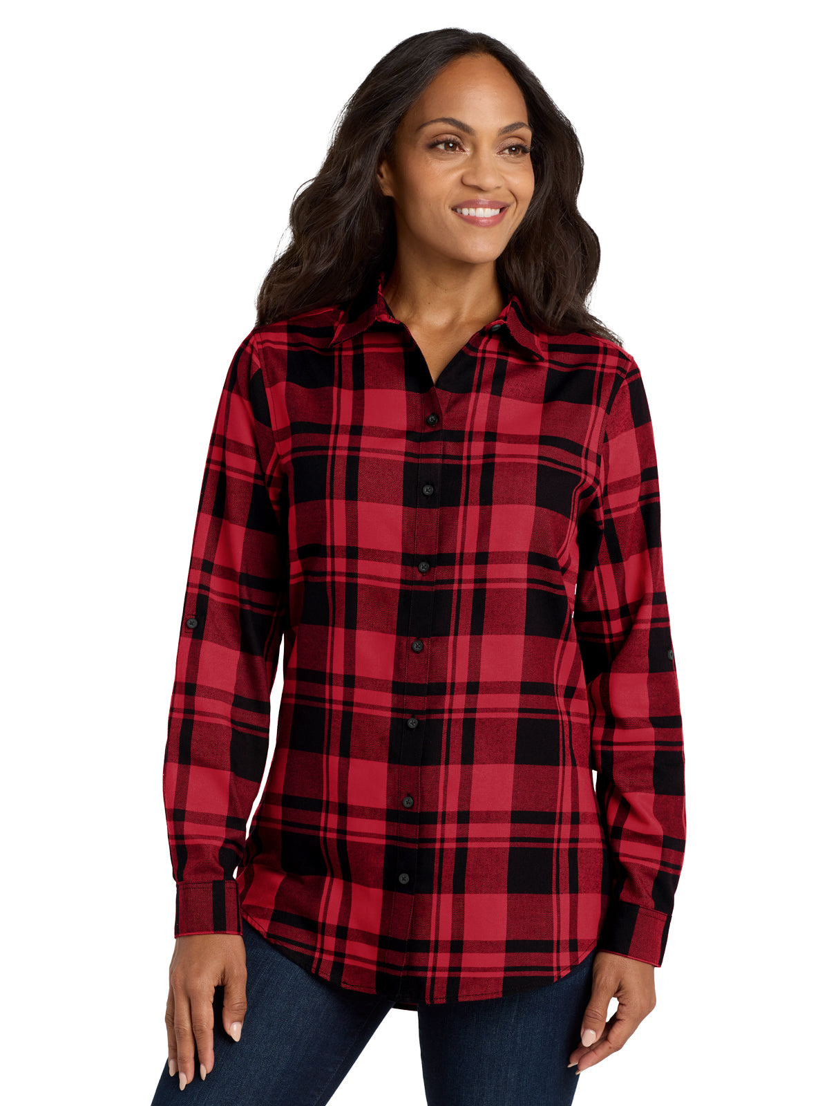 Women's Plaid Flannel Shirt - LW668 - Engine Red/Black