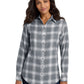 Women's Plaid Flannel Shirt - LW668 - Grey/ Cream Open Plaid