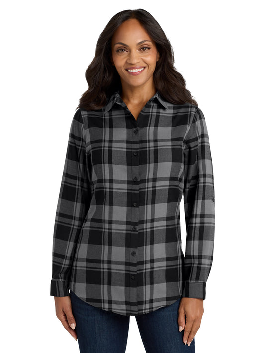 Women's Plaid Flannel Shirt - LW668 - Grey/Black