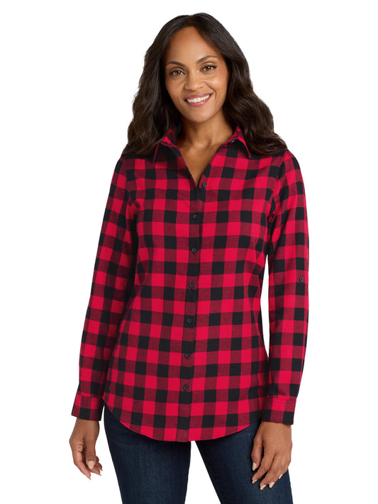 Women's Plaid Flannel Shirt - LW668 - Red/ Black Buffalo Check