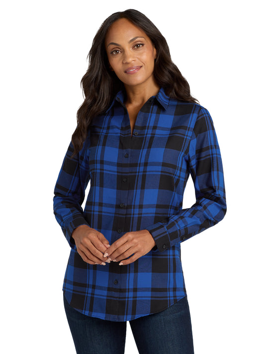 Women's Plaid Flannel Shirt - LW668 - Royal/Black