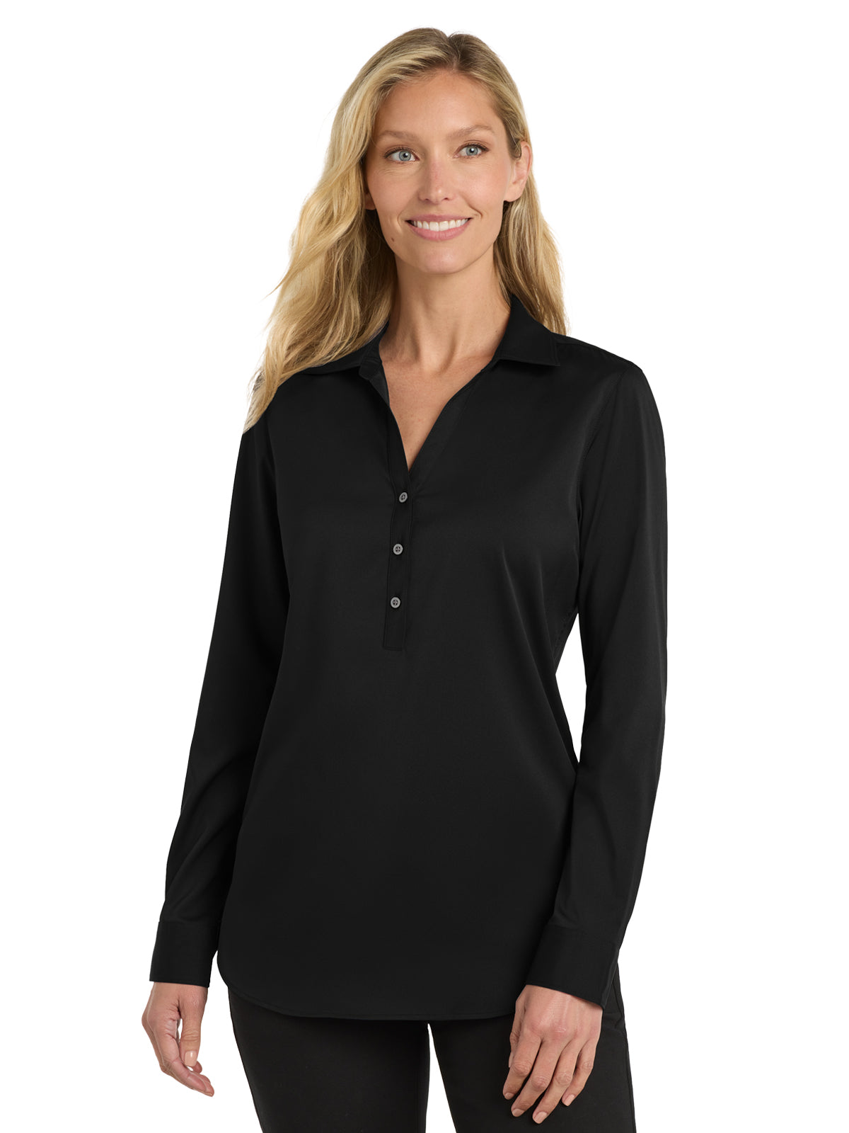 Women's 3 Button V-Neck Stretch Tunic - LW680 - Black