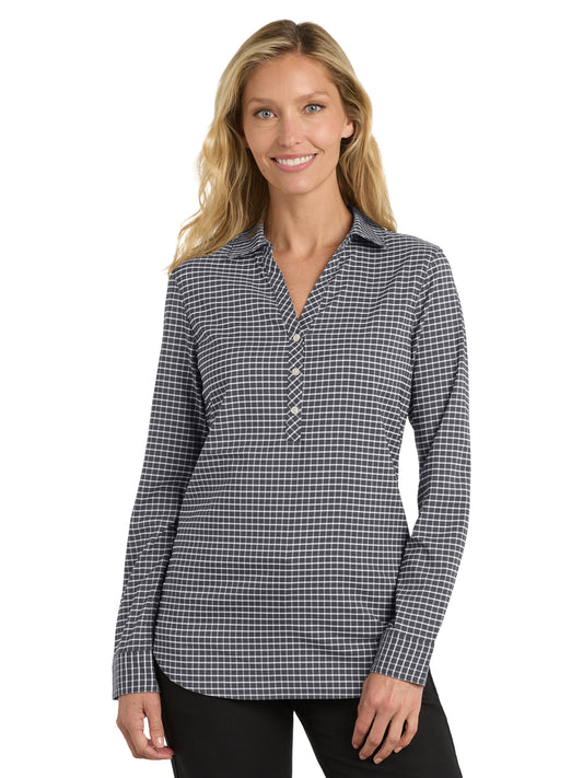 Women's 3 Button V-Neck Stretch Tunic - LW680 - Graphite/White