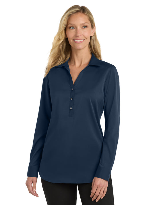 Women's 3 Button V-Neck Stretch Tunic - LW680 - River Blue Navy