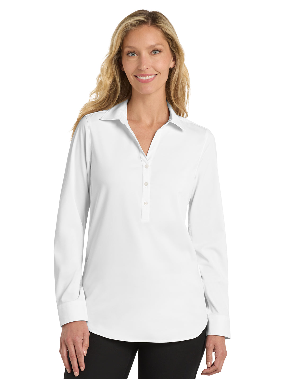 Women's 3 Button V-Neck Stretch Tunic - LW680 - White