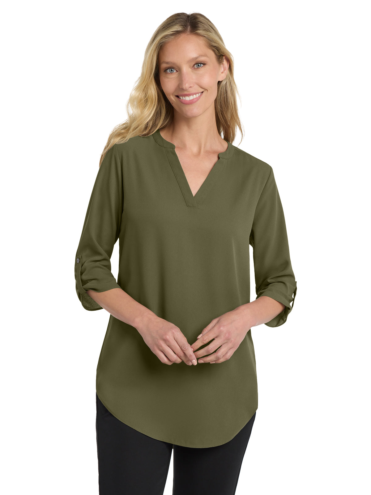 Women's Pocketless 3/4-Sleeve Blouse - LW701 - Deep Olive